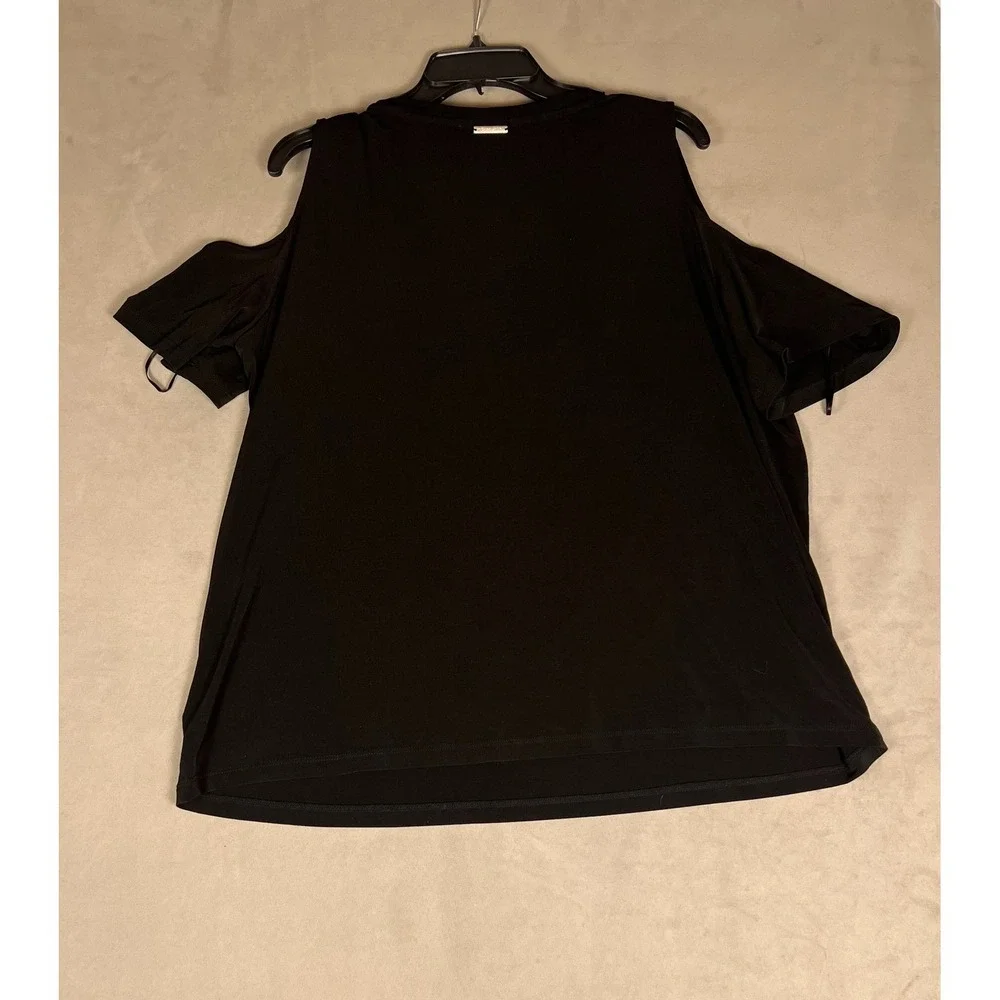 Michael Kors Black Cold Shoulder‎ Rhinestone Fringe Bib Top Plus Size 1X
